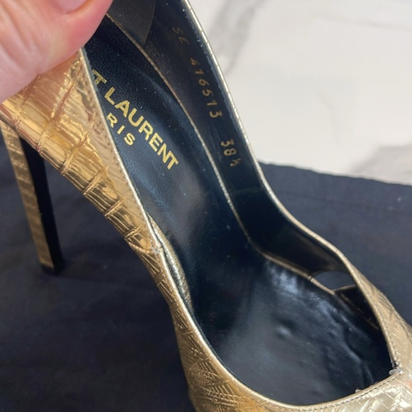 Saint Laurent Paris Notched Python-Embossed Pump, in Gold High Heel Size 38.5 - Picture 4 of 9